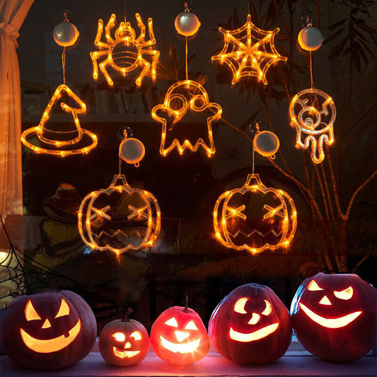 LED Halloween Hanging Lights – Ghost, Spider & Pumpkin Window Decorations for Party & Home