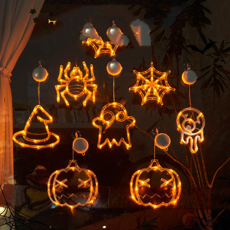 LED Halloween Hanging Lights – Ghost, Spider & Pumpkin Window Decorations for Party & Home