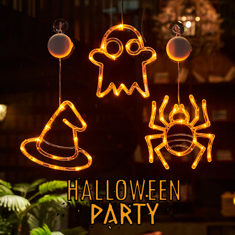 LED Halloween Hanging Lights – Ghost, Spider & Pumpkin Window Decorations for Party & Home