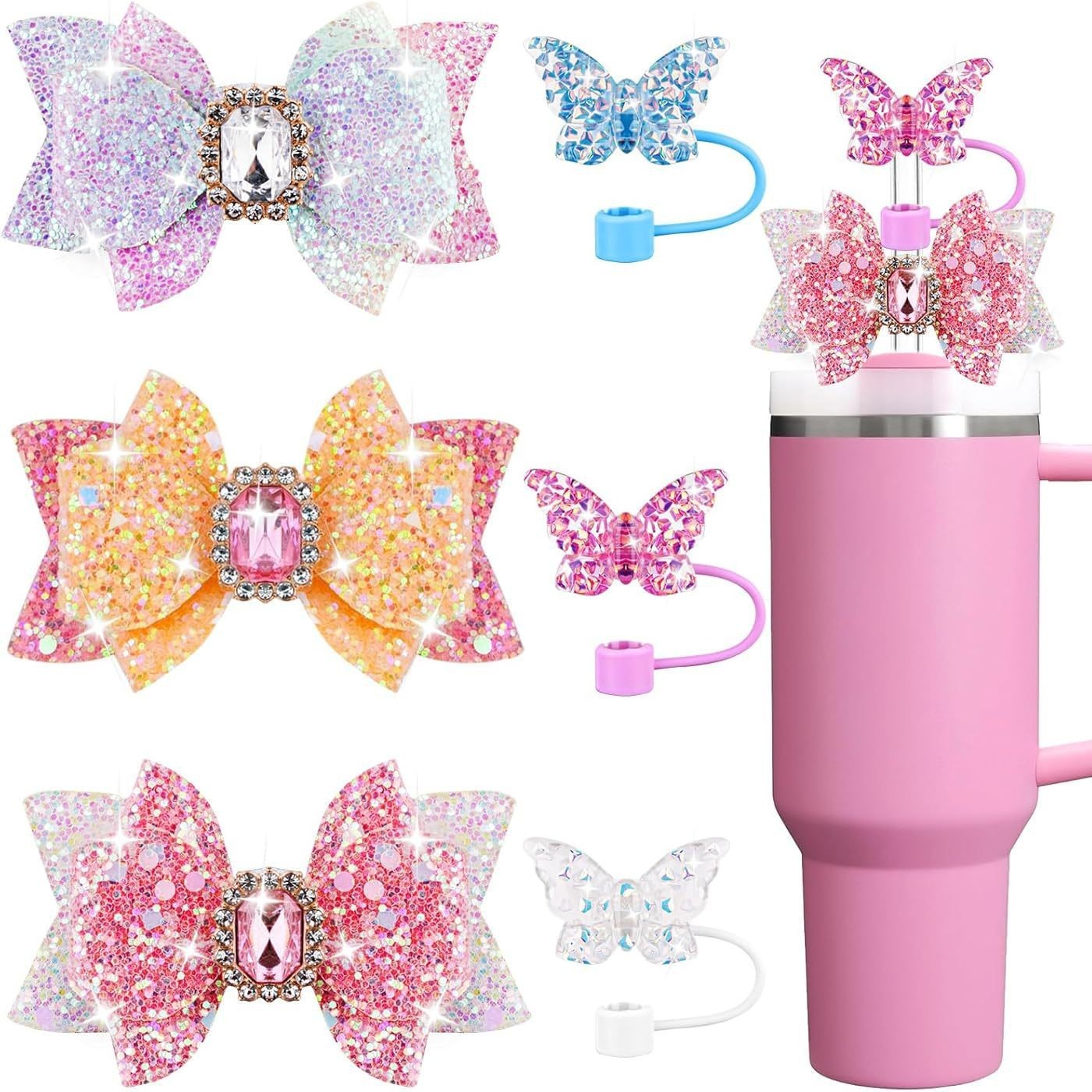 Leka Dow Butterfly Straw Cup with Button Pendant – Dustproof & Leak-Resistant
