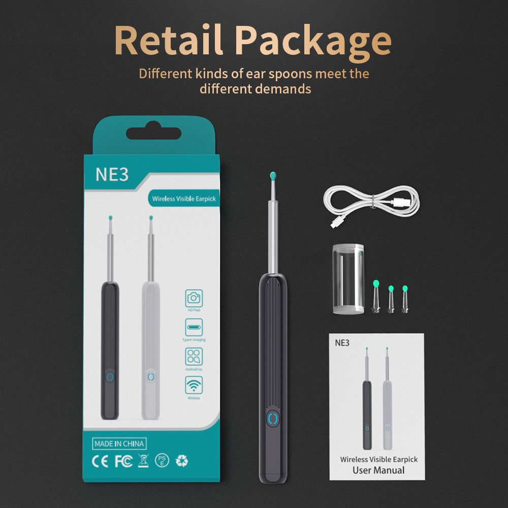 NE3 Wireless Otoscope Ear Cleaner with Camera & LED Light – Ear Wax Removal Tool for iPhone