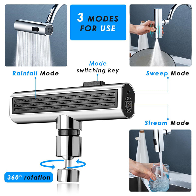 360° Adjustable Waterfall Faucet Nozzle – Splash-Free, Aerated Bubbler & Kitchen Sink Extender