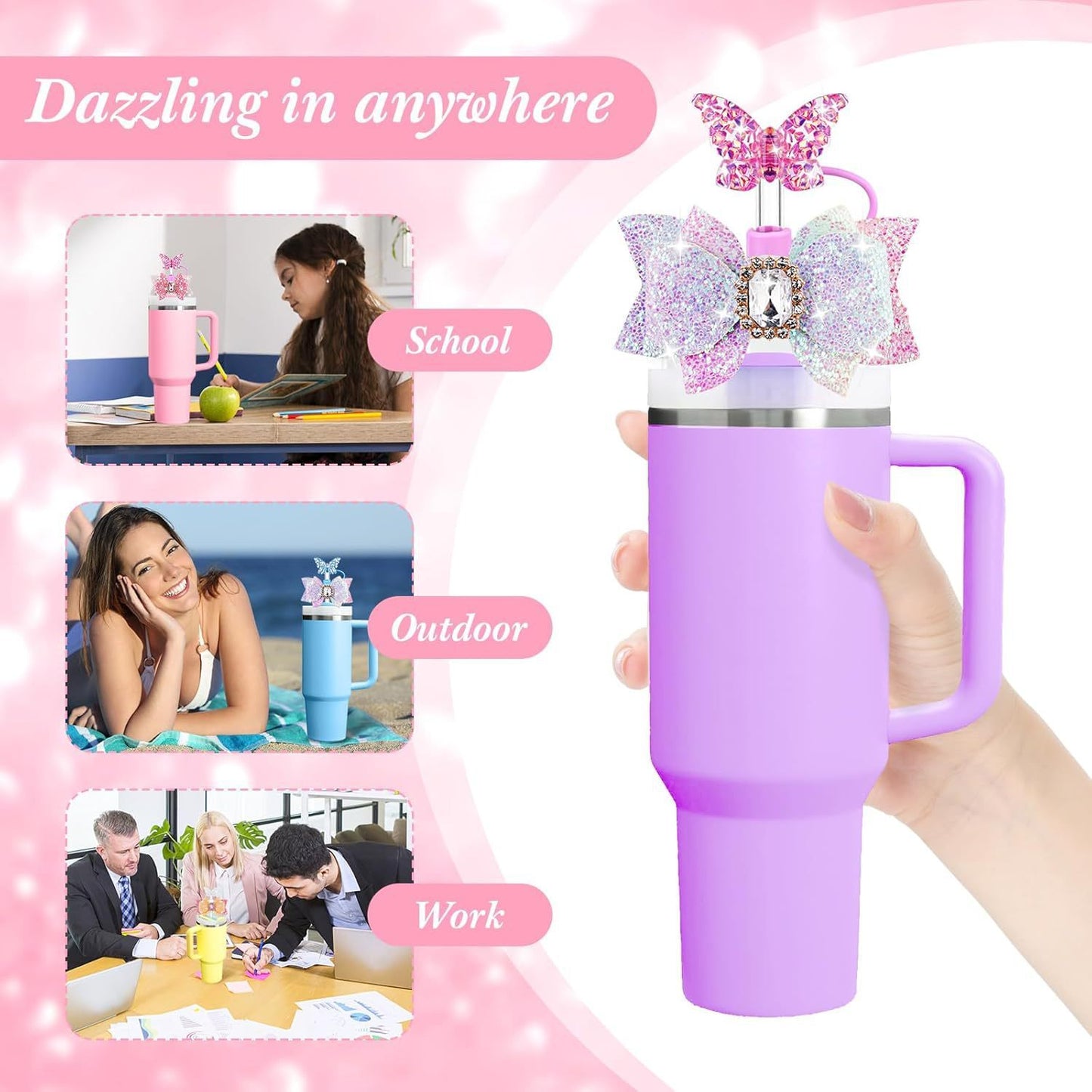 Leka Dow Butterfly Straw Cup with Button Pendant – Dustproof & Leak-Resistant