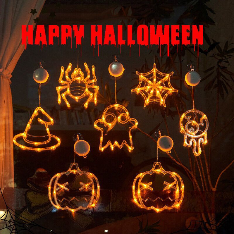 LED Halloween Hanging Lights – Ghost, Spider & Pumpkin Window Decorations for Party & Home