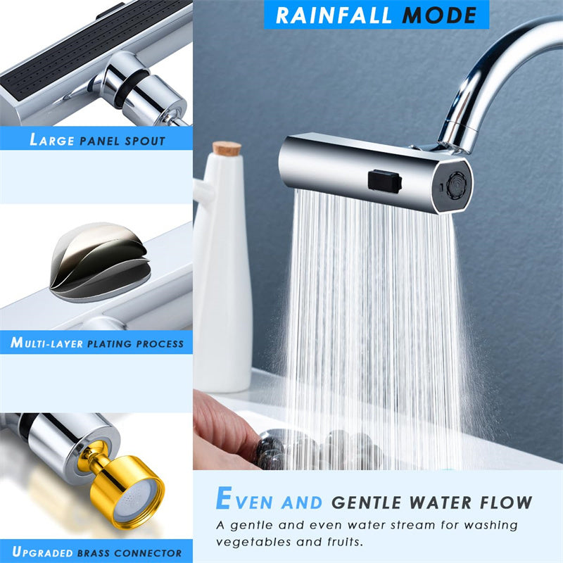 360° Adjustable Waterfall Faucet Nozzle – Splash-Free, Aerated Bubbler & Kitchen Sink Extender