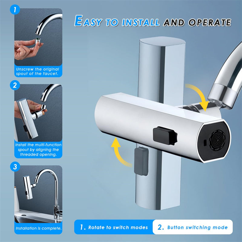 360° Adjustable Waterfall Faucet Nozzle – Splash-Free, Aerated Bubbler & Kitchen Sink Extender