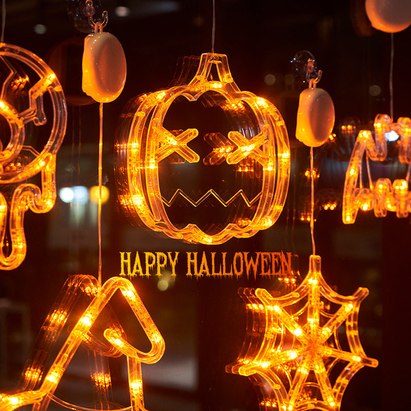 LED Halloween Hanging Lights – Ghost, Spider & Pumpkin Window Decorations for Party & Home