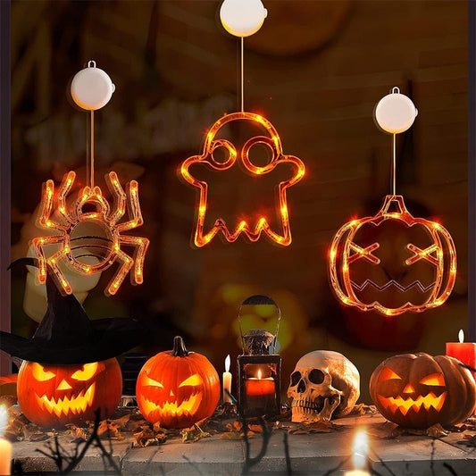 LED Halloween Hanging Lights – Ghost, Spider & Pumpkin Window Decorations for Party & Home